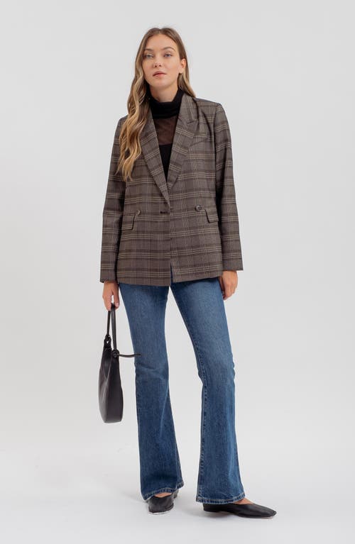 Blu Pepper Plaid Double Breasted Blazer In Charcoal