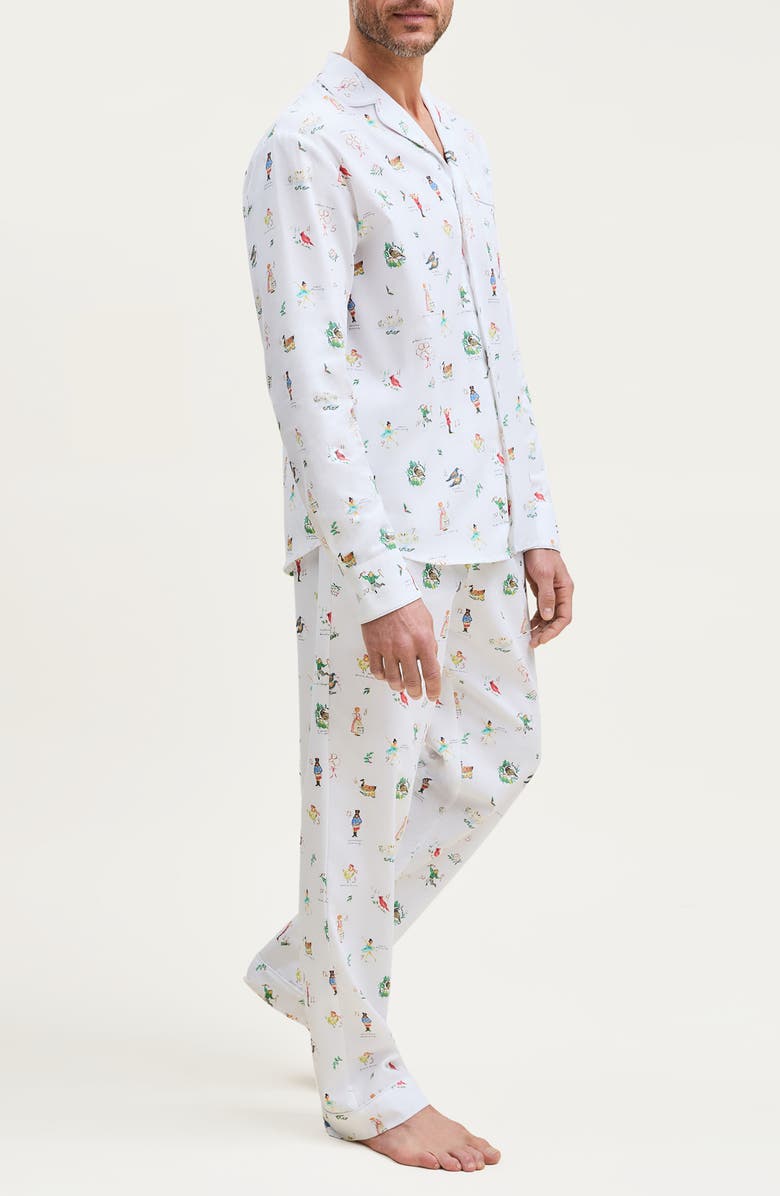 Petite Plume Cambridge 12 Days of Christmas Cotton Twill Pajamas, Alternate, color, White