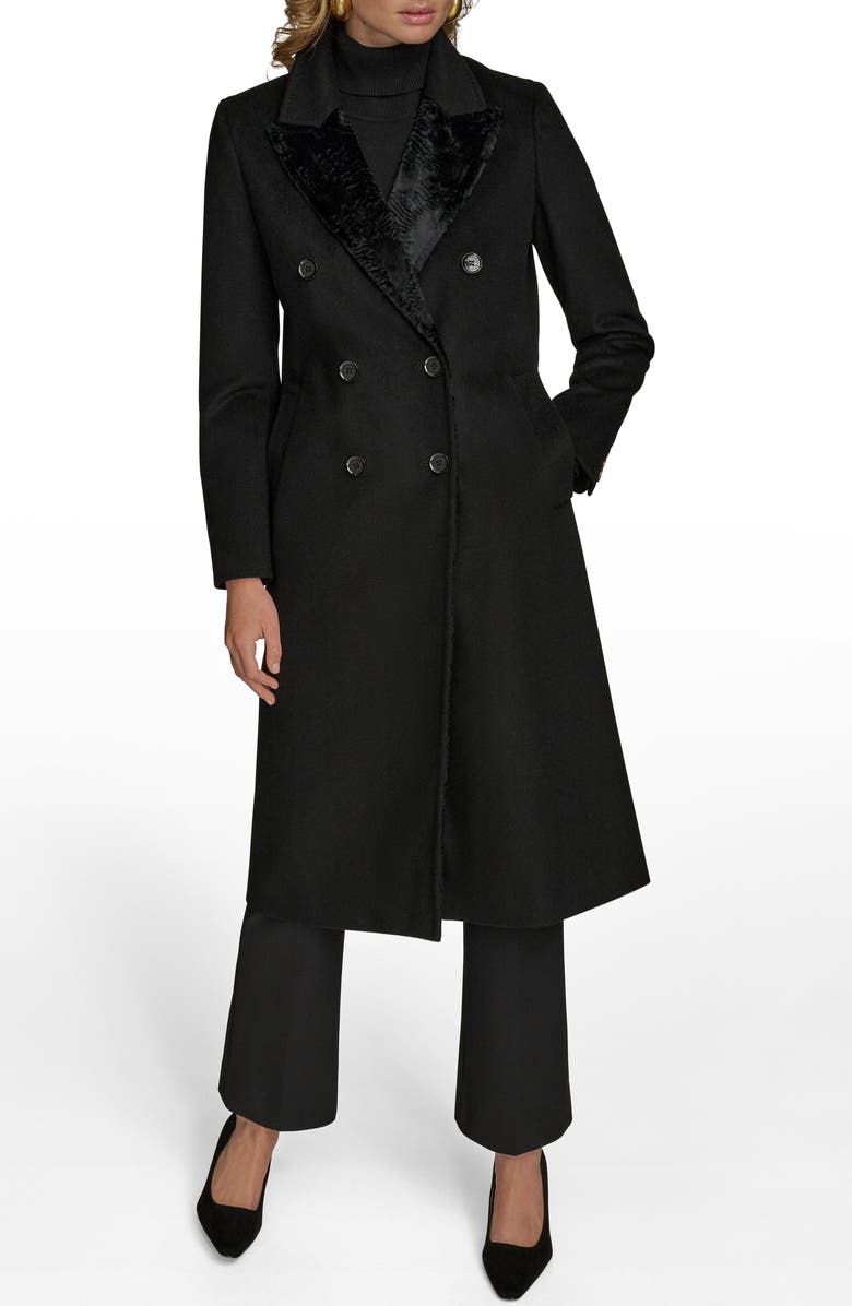 Donna Karan New York Tailored Double Breasted Wool Blend Coat, Alternate, color, Ebony