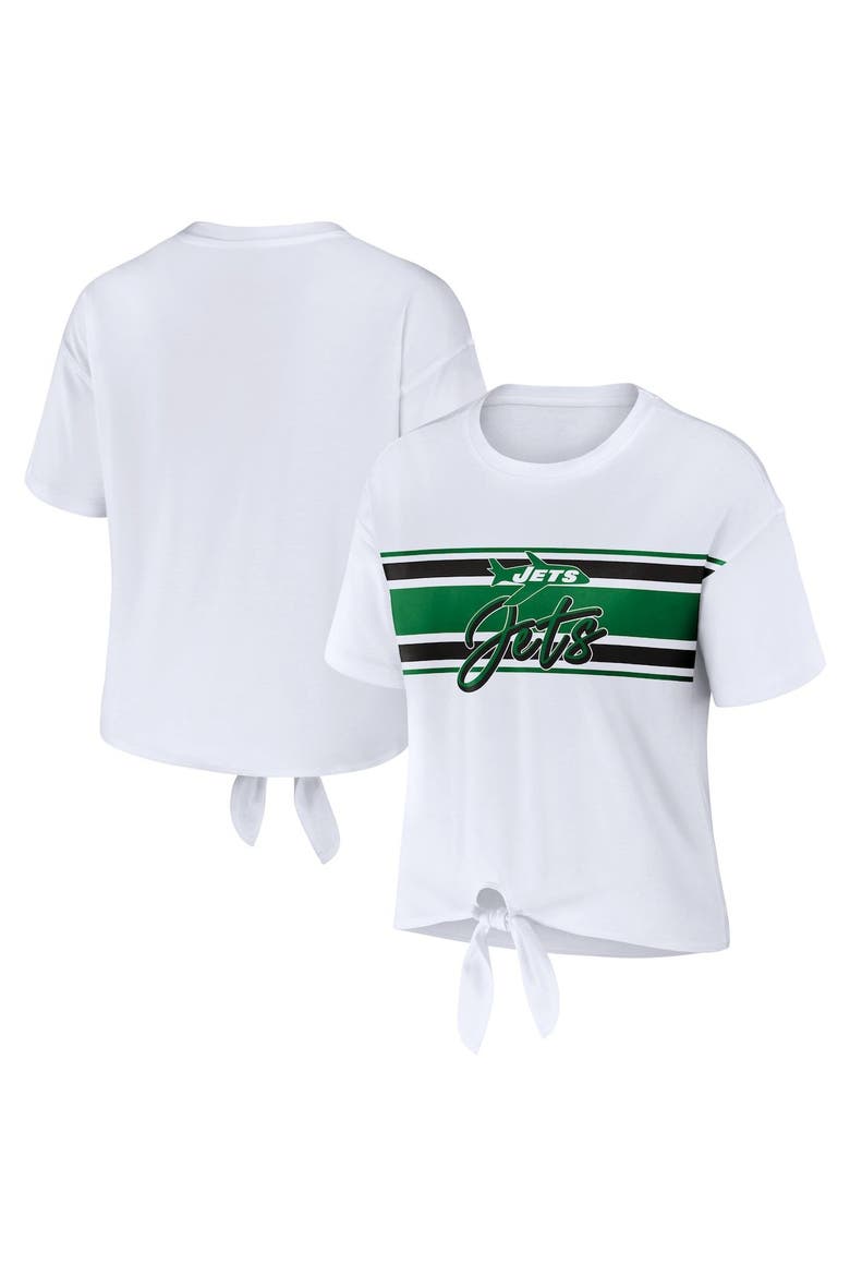 Women's WEAR by Erin Andrews White New York Jets Front Tie Retro T-Shirt, Main, color, White