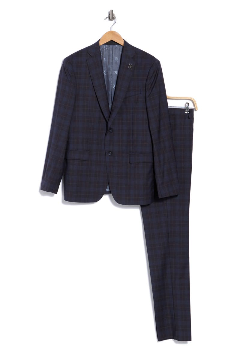 Plaid Two Button Suit, Main, color, NAVY