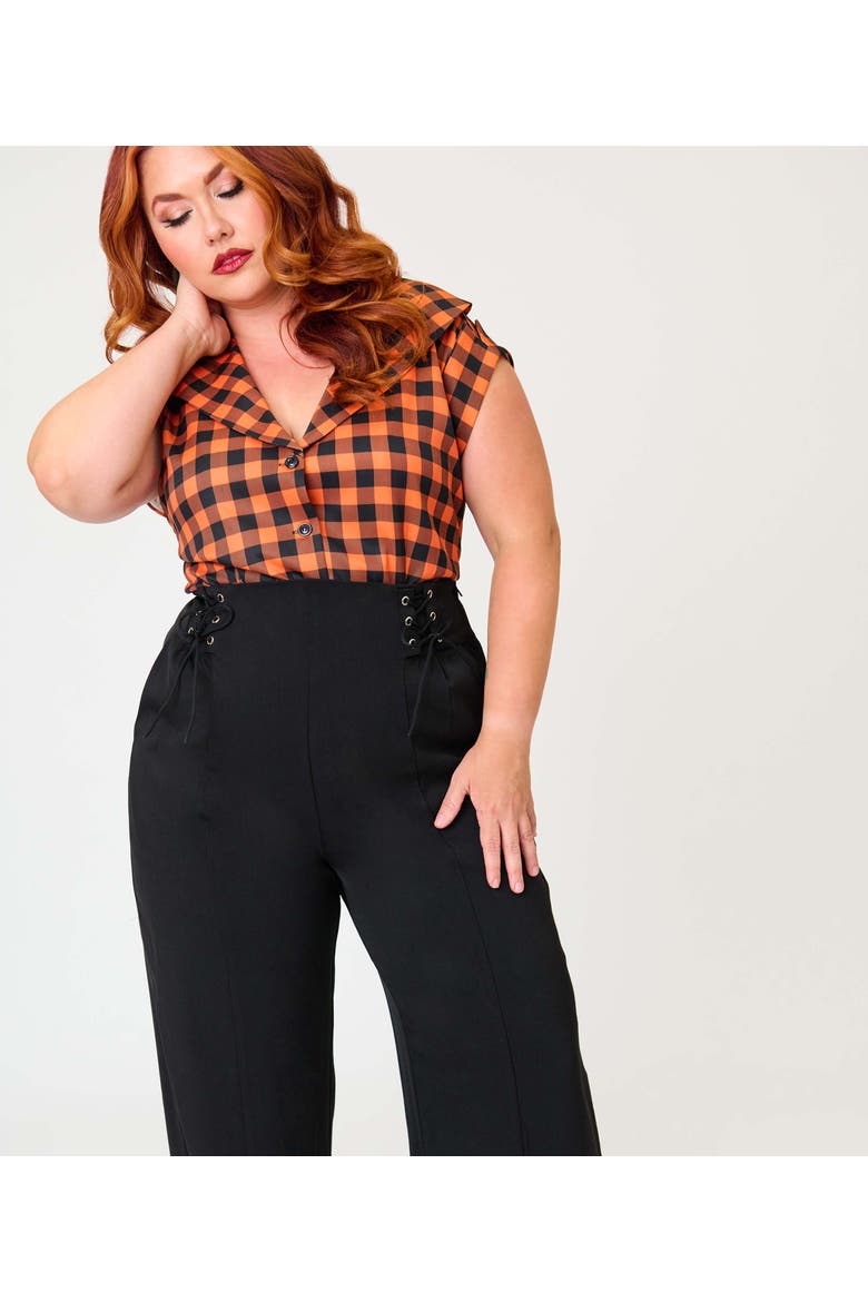 Plus Size Lace Up High Waist Trousers, Alternate, color, Black Solid