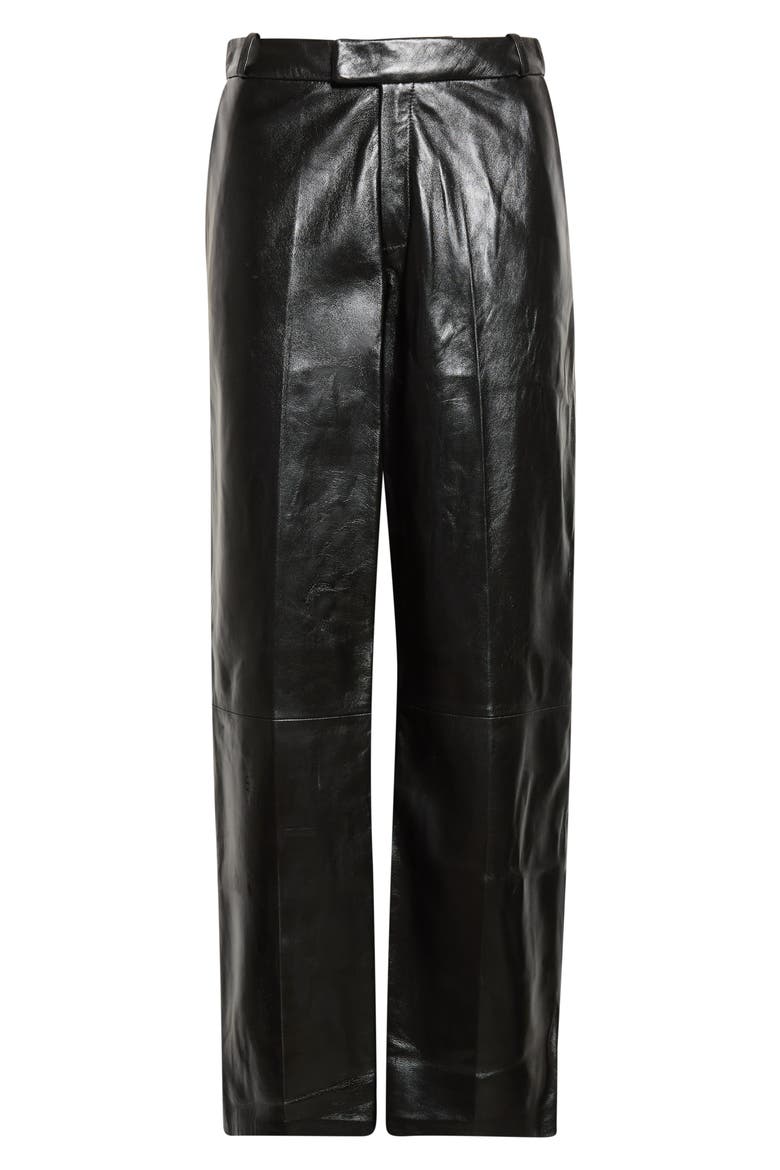 Cami Straight Leg Lambskin Leather Pants, Main, color, BLACK