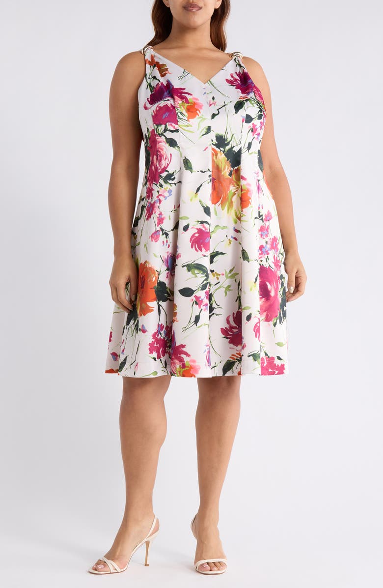 Tahari ASL Floral Print Sundress, Main, color, Sand Floral