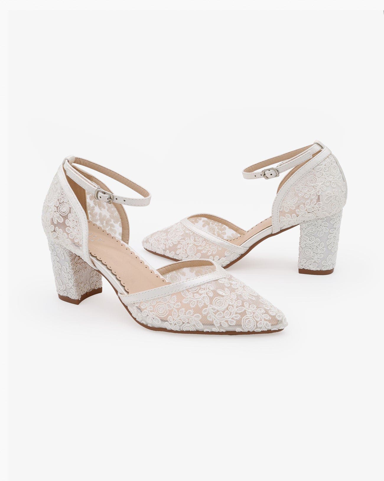 Kailee P Abby Lace Block Heel with Ankle Strap, Alternate, color, White