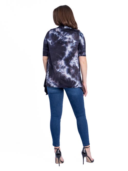 24seven Comfort Apparel Tie Dye Elbow Sleeve Open Front Cardigan In Black