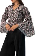 IVONNE Collared Long Sleeve Floral Print Blouse