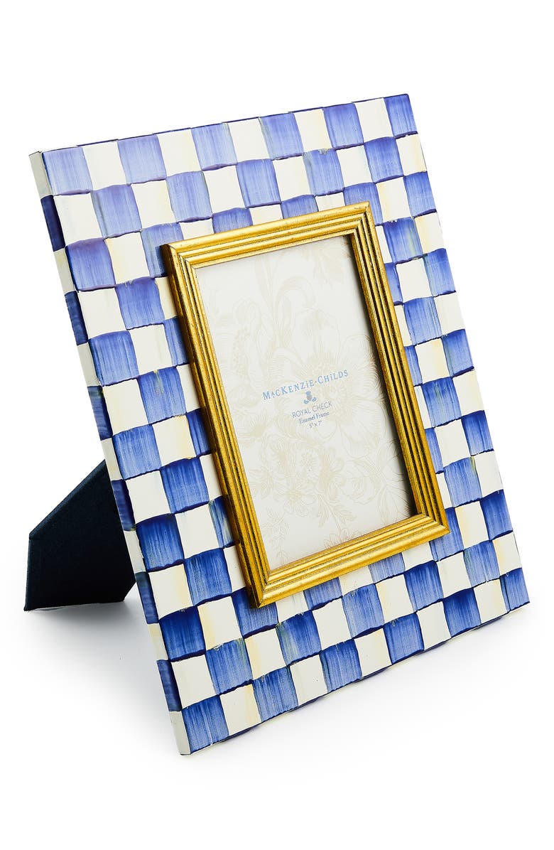 MACKENZIE CHILDS Royal Check Enameled Steel 5 x 7-Inch Picture Frame, Alternate, color, Blue/ White
