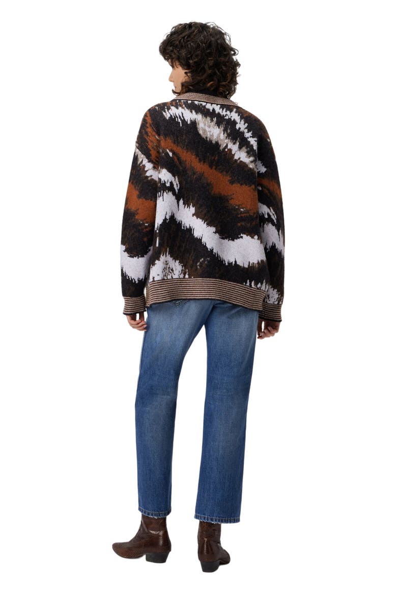 Oversized Cardigan In Tiger Pattern Knit, Alternate, color, Rust & Black