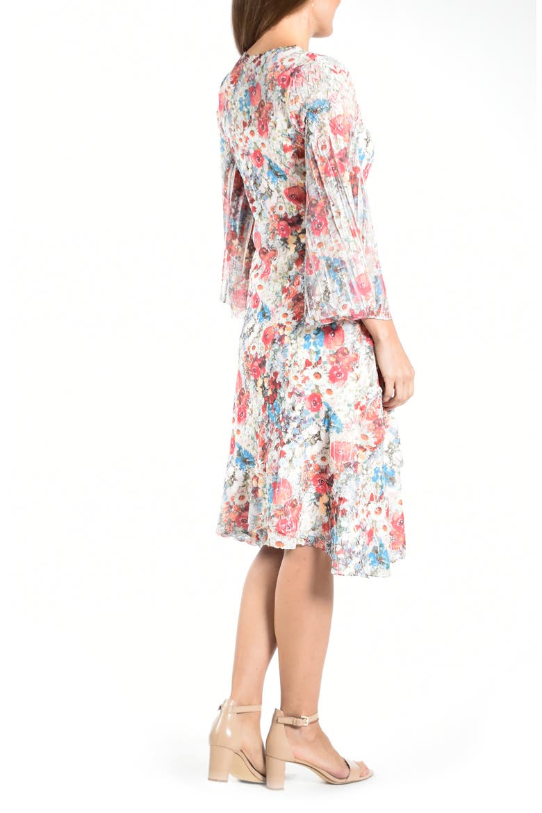 Long Flare Sleeve Cocktail Dress, Alternate, color, CORAL FLORAL