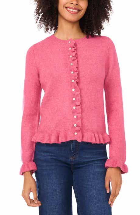CeCe Ruffle Trim Cardigan
