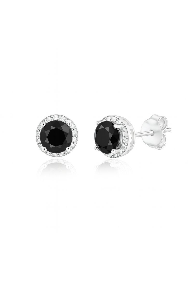 Sterling Silver Halo Stud Earrings, Main, color, Black