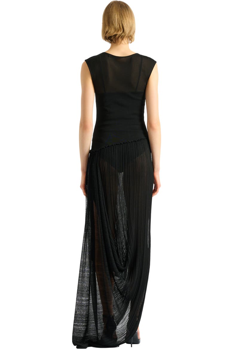 Long draped viscose dress, Alternate, color, black