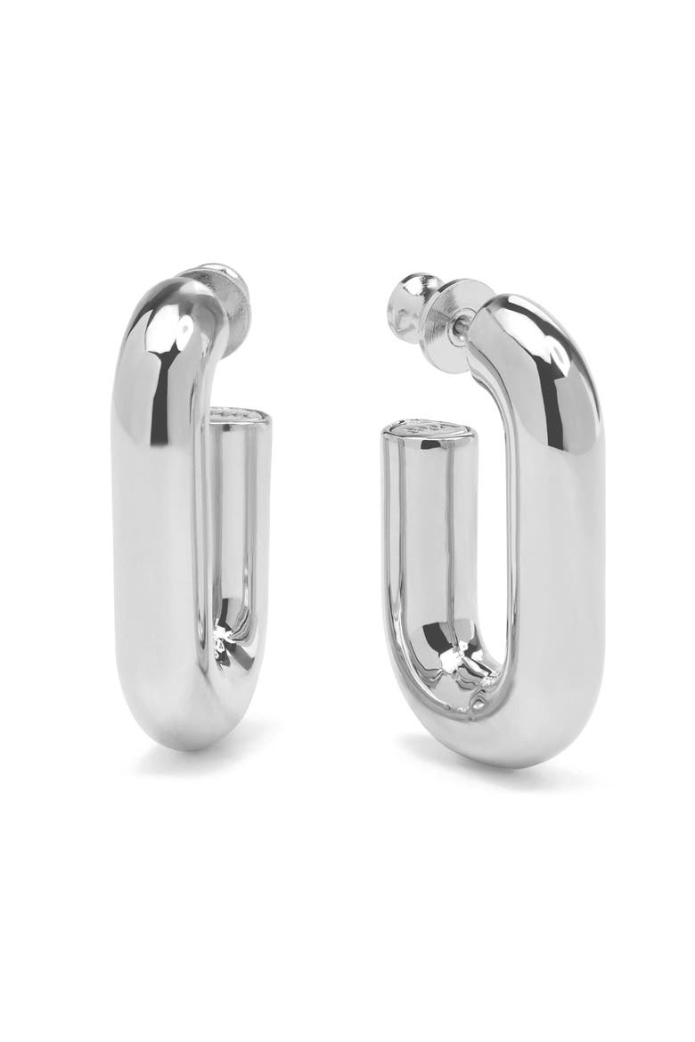 Frankie Link Huggie Hoop Earrings, Main, color, SILVER
