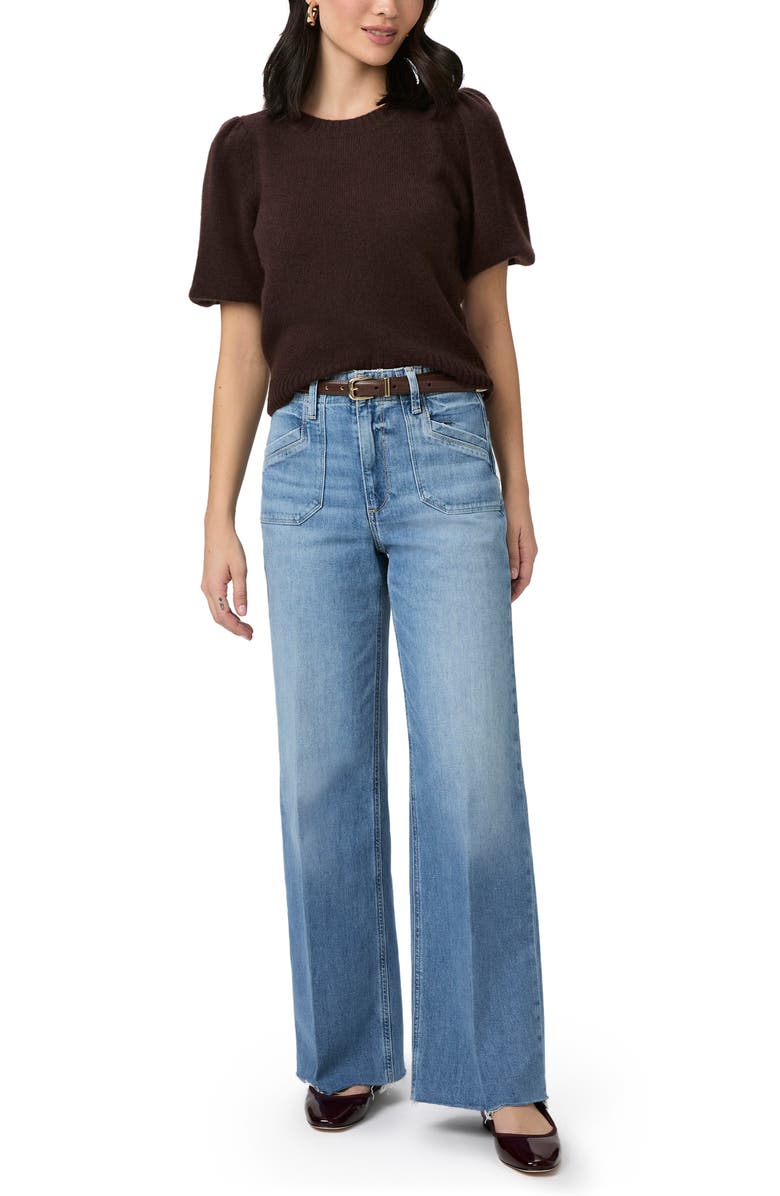 PAIGE Anessa Raw Hem Welt Pocket High Waist Wide Leg Jeans, Alternate, color, Viva