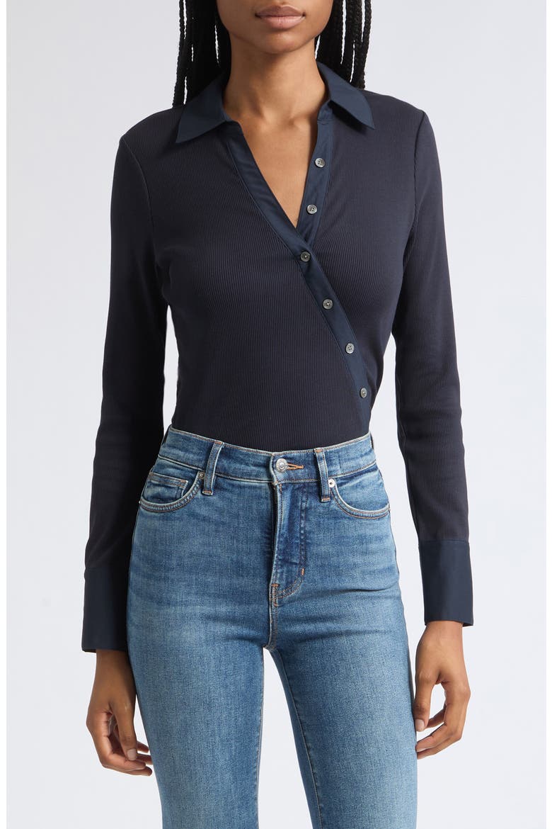 Brenner Rib Button-Up Shirt, Main, color, NAVY