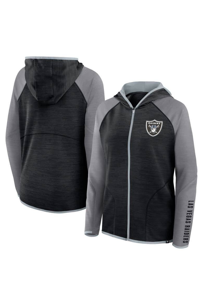 Women's Fanatics Black/Gray Las Vegas Raiders Redzone End Around Pass Raglan Full-Zip Hoodie, Main, color, Black