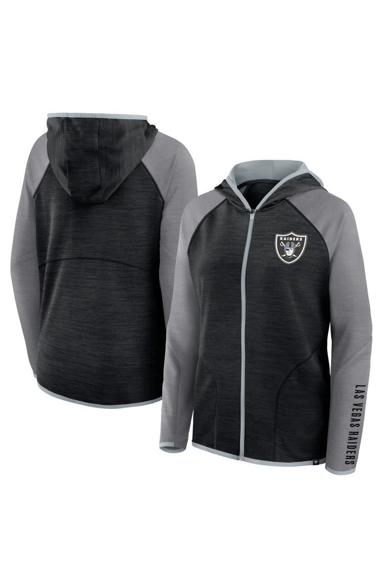 FANATICS Women's Fanatics Black/Gray Las Vegas Raiders Redzone End Around Pass Raglan Full-Zip Hoodie, Main, color, Black