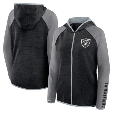 Women's Fanatics Black/Gray Las Vegas Raiders Redzone End Around Pass Raglan Full-Zip Hoodie