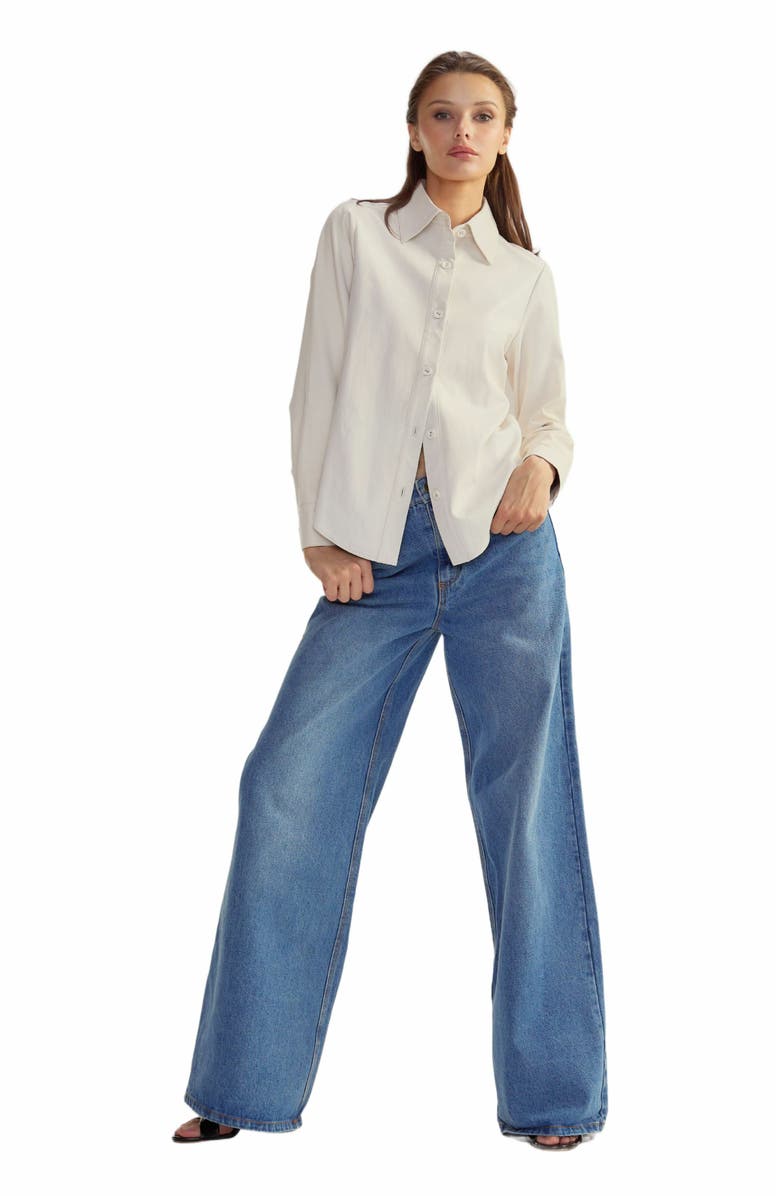 Cynthia Rowley Leather Button Up Shirt, Main, color, White