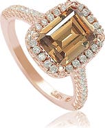 SUZY LEVIAN Rose Tone Sterling Silver Emerald Cut CZ Ring