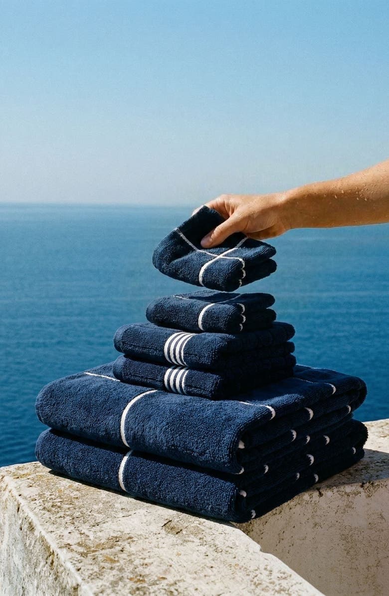 Italic Miramar Bath Towel Standard Set, Alternate, color, Navy / White