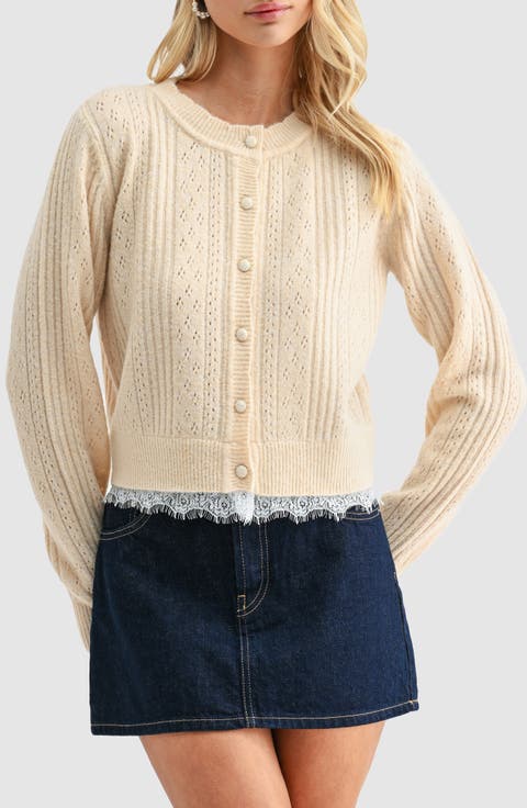 Lace Trim Pointelle Cardigan