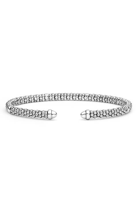 Silver Caviar Beaded Mini Versa Torque Bracelet