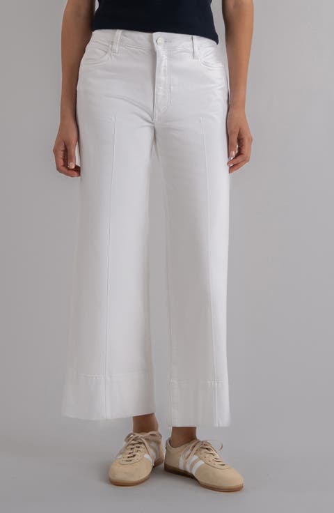 Meg Coated Pintuck High Waist Ankle Wide Leg Jeans (Optic White)