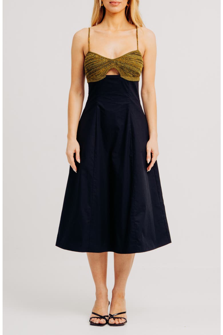 Romy Mixed Midi Dress, Main, color, BLACK COMBO