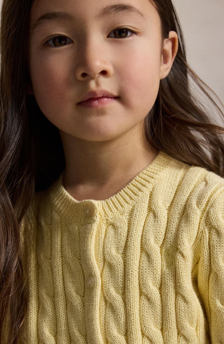 Polo Ralph Lauren Kids' Mini Cable Knit Cotton Cardigan, Alternate, color, T-Bird Yellow W/ Metallic