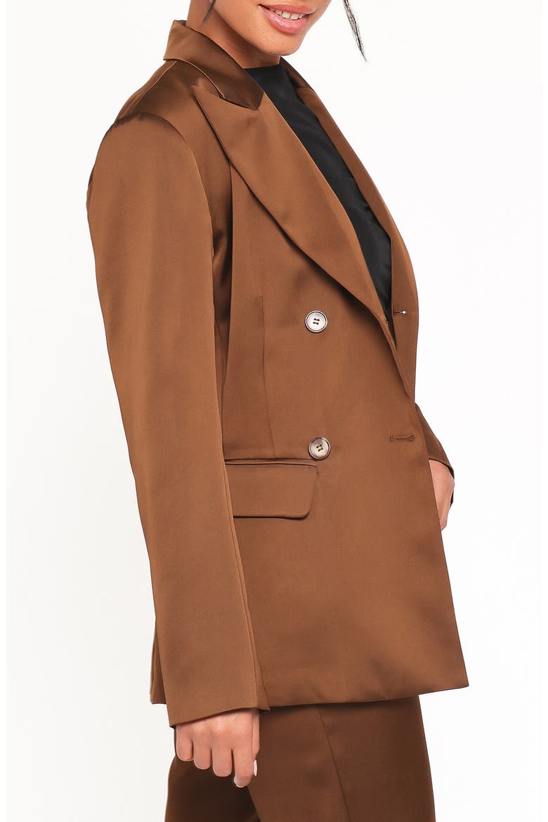 Trina Double Breasted Satin Blazer, Alternate, color, BROWN