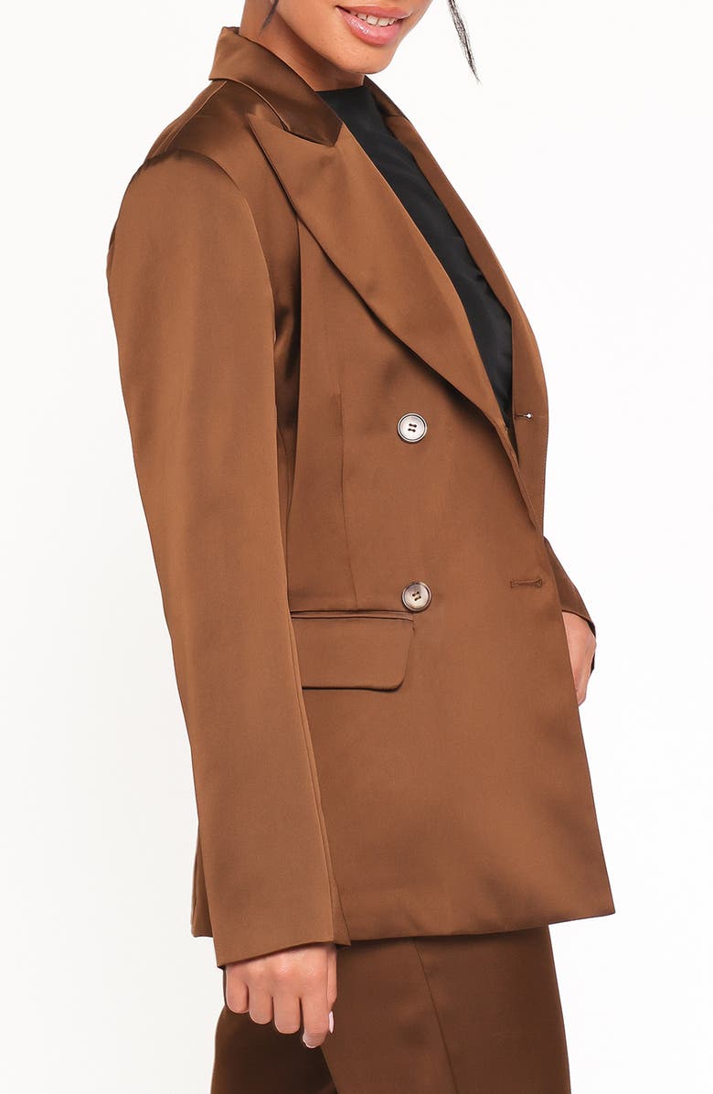 Petal & Pup Trina Double Breasted Satin Blazer, Alternate, color, Brown