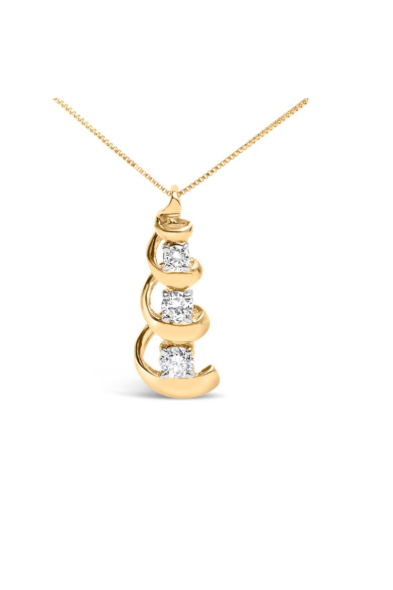 10k Yellow Gold 1/4 Cttw Diamond 3 Stone Swirl and Drop Pendant Necklace, Main, color, Yellow Gold