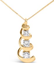 Haus of Brilliance 10k Yellow Gold 1/4 Cttw Diamond 3 Stone Swirl and Drop Pendant Necklace