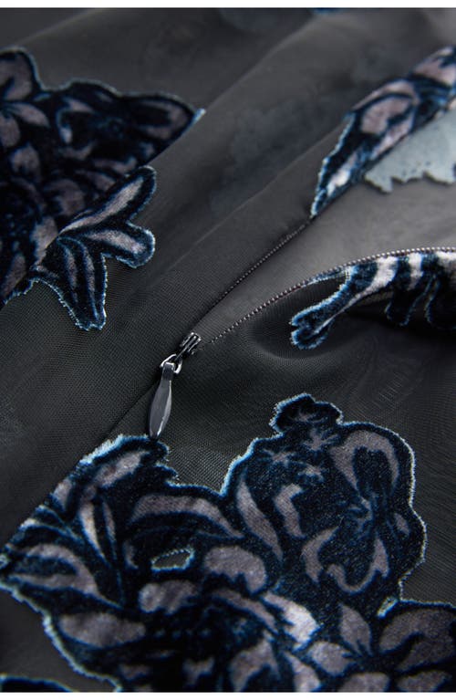 Next Burnout Flocked Sheer Mesh Top In Blue