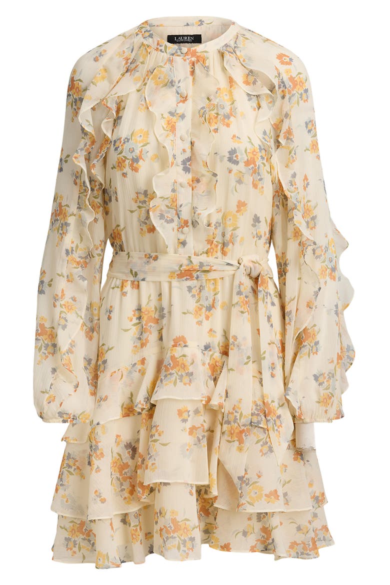 Floral Print Long Sleeve Minidress, Alternate, color, CREAM/ MULTI