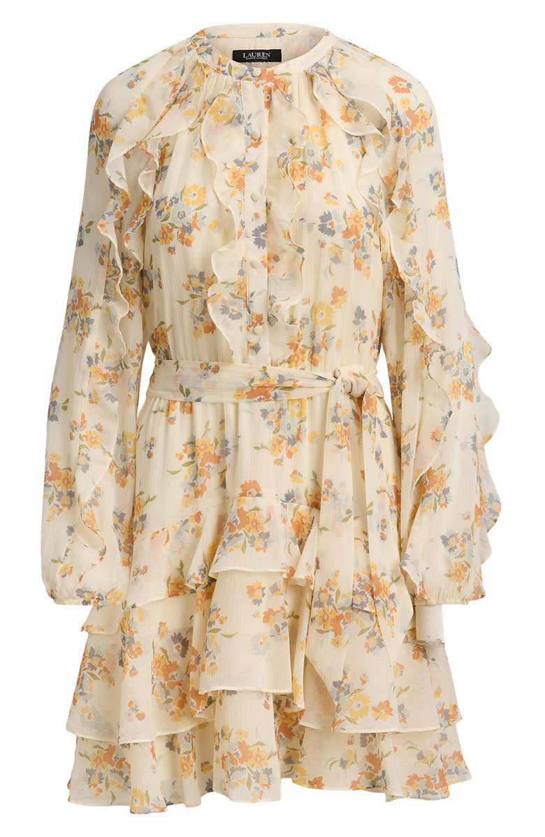 Lauren Ralph Lauren Floral Print Long Sleeve Minidress, Alternate, color, Cream/ Multi