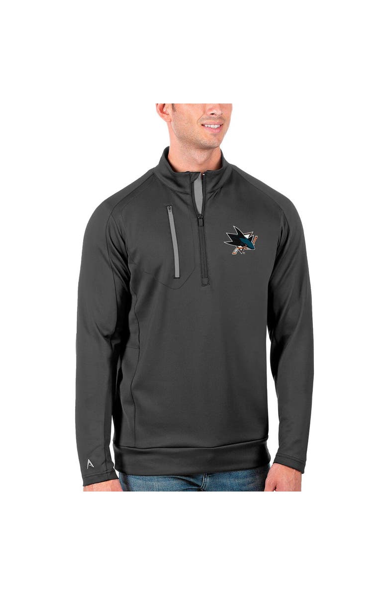 ANTIGUA Men's Antigua Charcoal/Silver San Jose Sharks Generation Quarter-Zip Pullover Jacket, Main, color, 