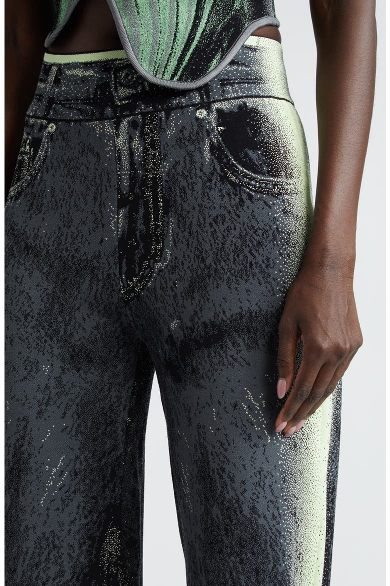 Zahra Denim Print Wide Leg Knit Pants, Alternate, color, BLACK