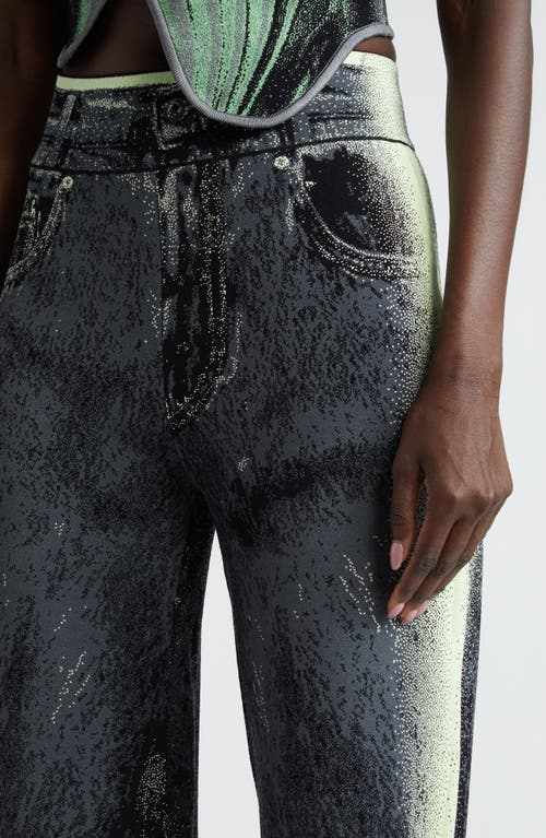Ph5 Zahra Denim Print Wide Leg Knit Pants In Black
