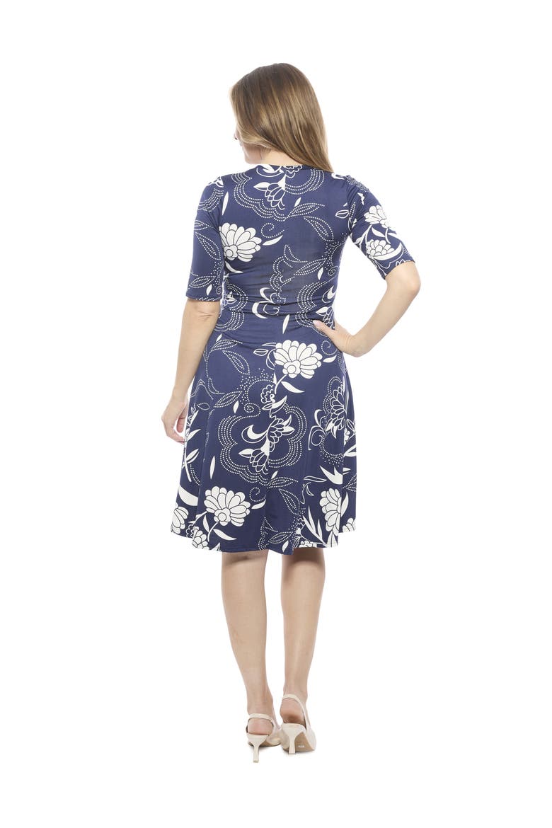 Womens Floral Scoop Neck Elbow Sleeve Knee Length A-Line Flared Dress, Alternate, color, Navy Multi