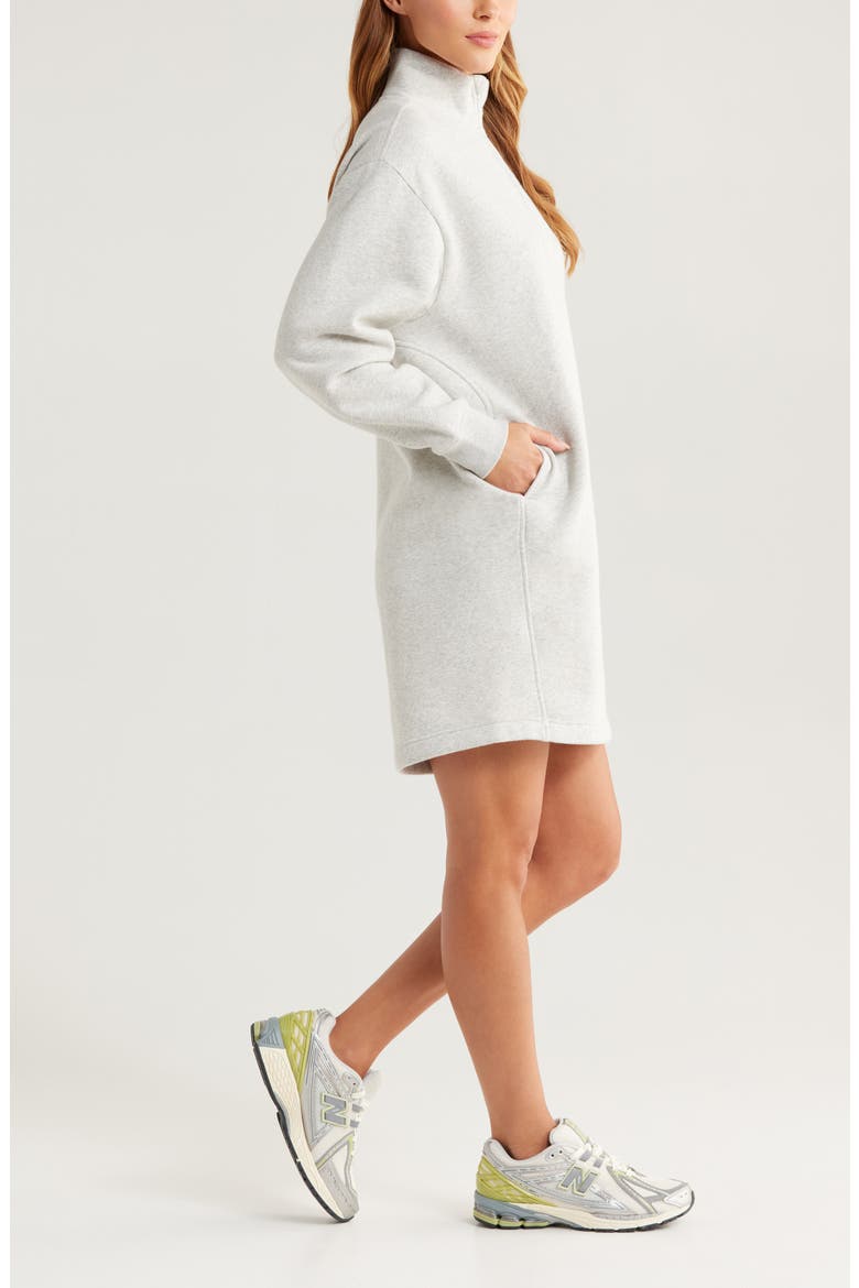 Cloud Fleece Long Sleeve Quarter Zip Dress, Alternate, color, GREY LIGHT HEATHER