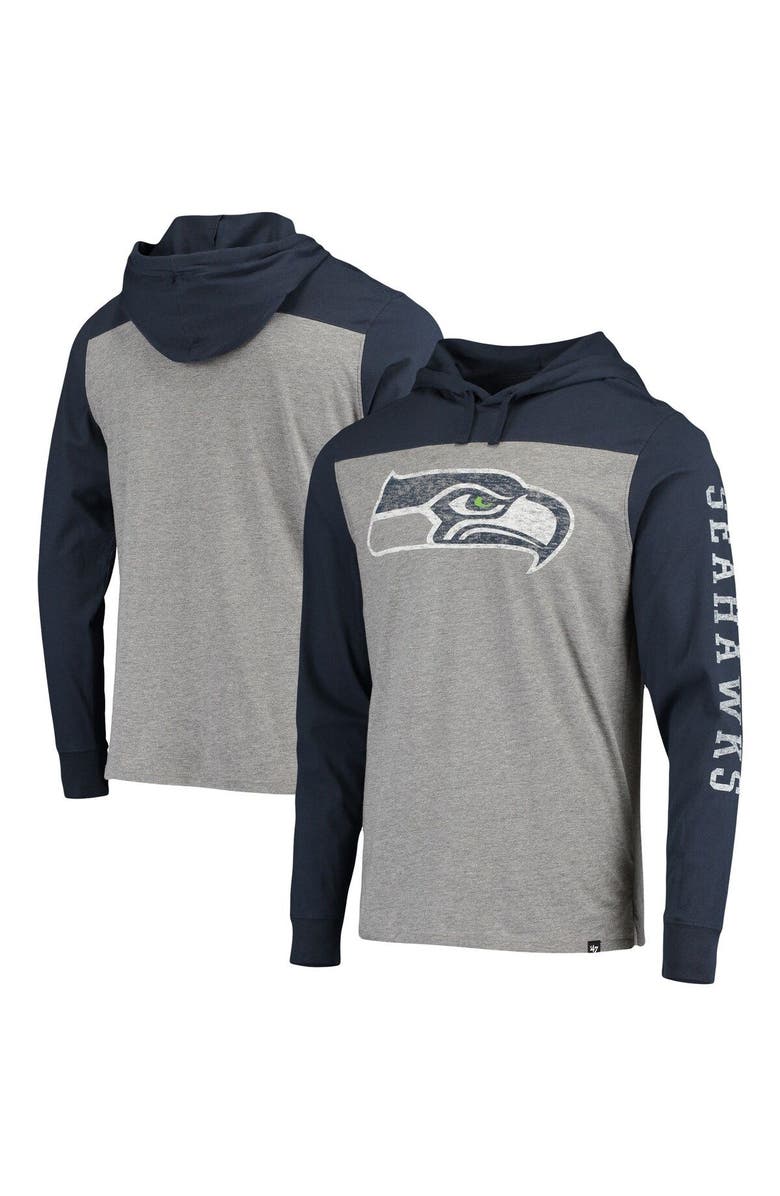 '47 Men's '47 Heathered Gray/Blue Seattle Seahawks Franklin Wooster Long Sleeve Hoodie T-Shirt, Main, color, Heather Gray