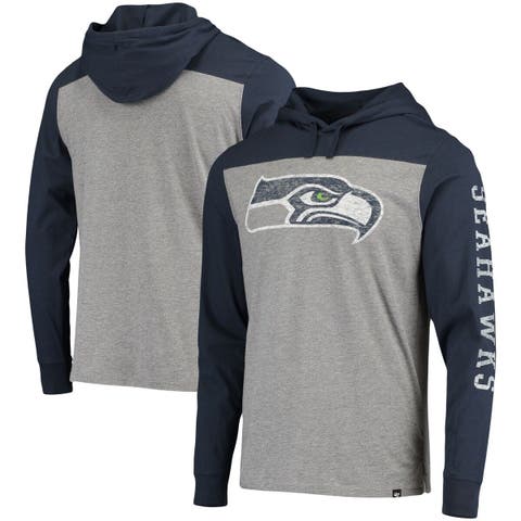 Men's '47 Heathered Gray/Blue Seattle Seahawks Franklin Wooster Long Sleeve Hoodie T-Shirt
