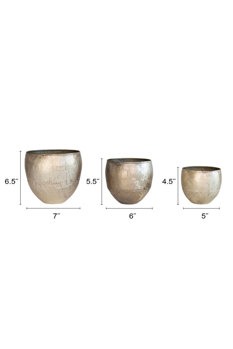 Various Round Metal Planters with Distressed Finish, Pewter, Set of 3, Alternate, color, Grey