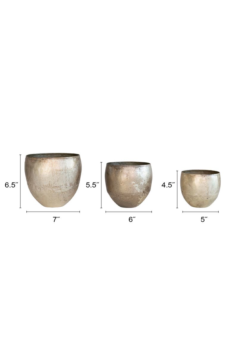 Storied Home Various Round Metal Planters with Distressed Finish, Pewter, Set of 3, Alternate, color, Grey