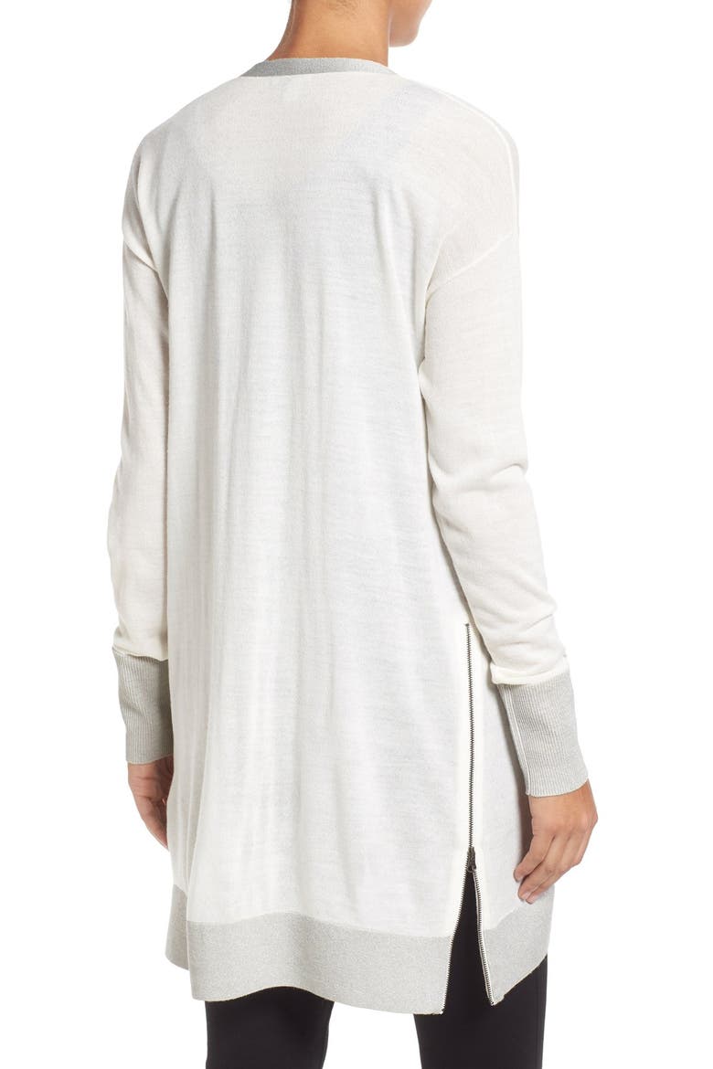 Side Zip Long V-Neck Cardigan, Alternate, color, IVORY LUREX