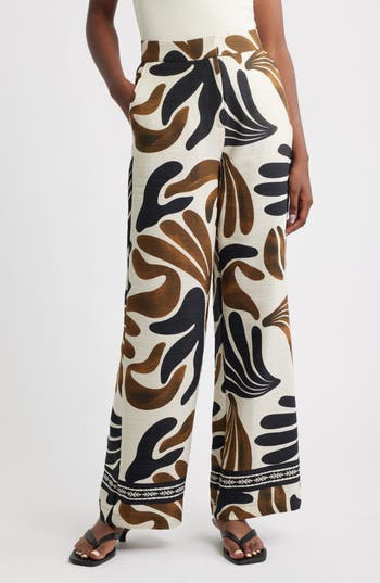 Mango Karina Print Wide Leg Pants In Sand