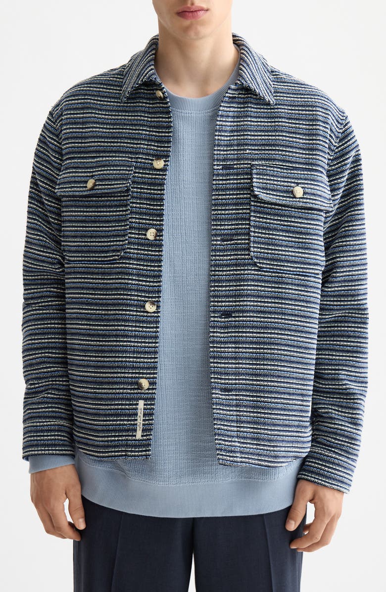 Scotch & Soda Stripe Structured Overshirt, Main, color, Blue Stripe